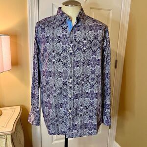 NWOT Men's Cremieux Purple & Gray Paisley Button Front Long Sleeve Shirt Size XL
